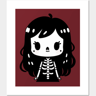 Kawaii Chibi Girl in a Skeleton Costume | Cute Halloween Costume Design Posters and Art